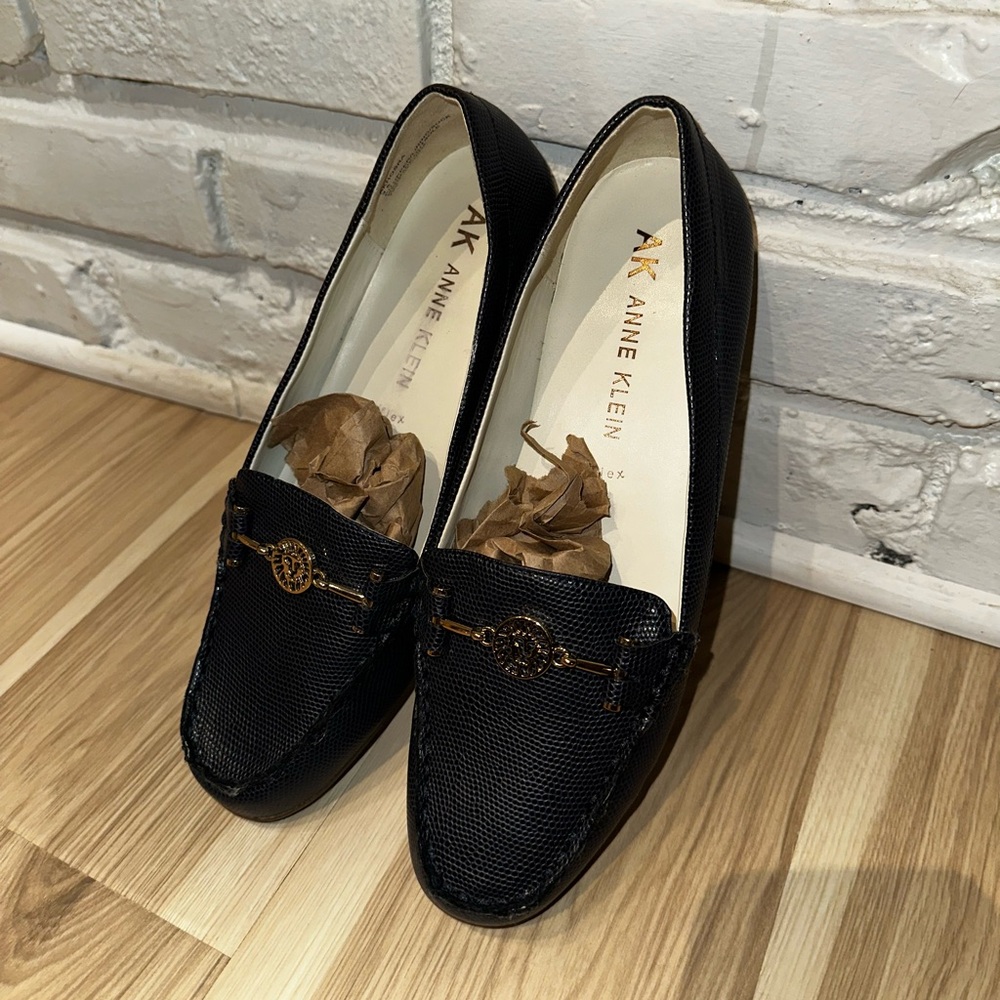 ANNE KLEIN i Flex woman's Buckle loafer Black leather shoes